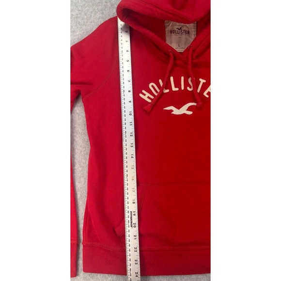 Hollister Red Logo Hoodie Sweatshirt L Y2K Surf Skate Streetwear Cozy Core - Picture 8 of 8